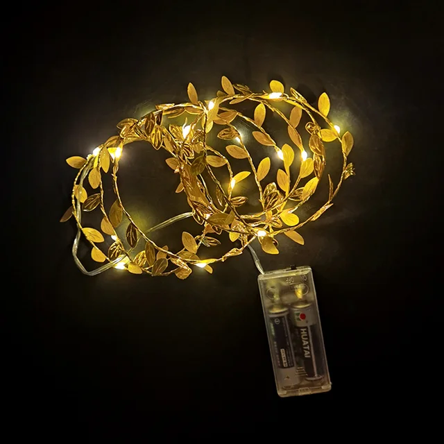 2M 20LED Green Leaf Garland  Fairy LED String Lights Artificial Leaf Vine for Christmas Home Wedding Birthday Party Decorations gold