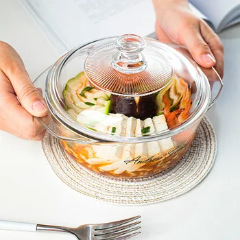 

Double Handle Tempered Glass Transparent Instant Noodle Bowl with Lid Salad Dessert Fruit Household Fresh-keeping Bowl mx1202142