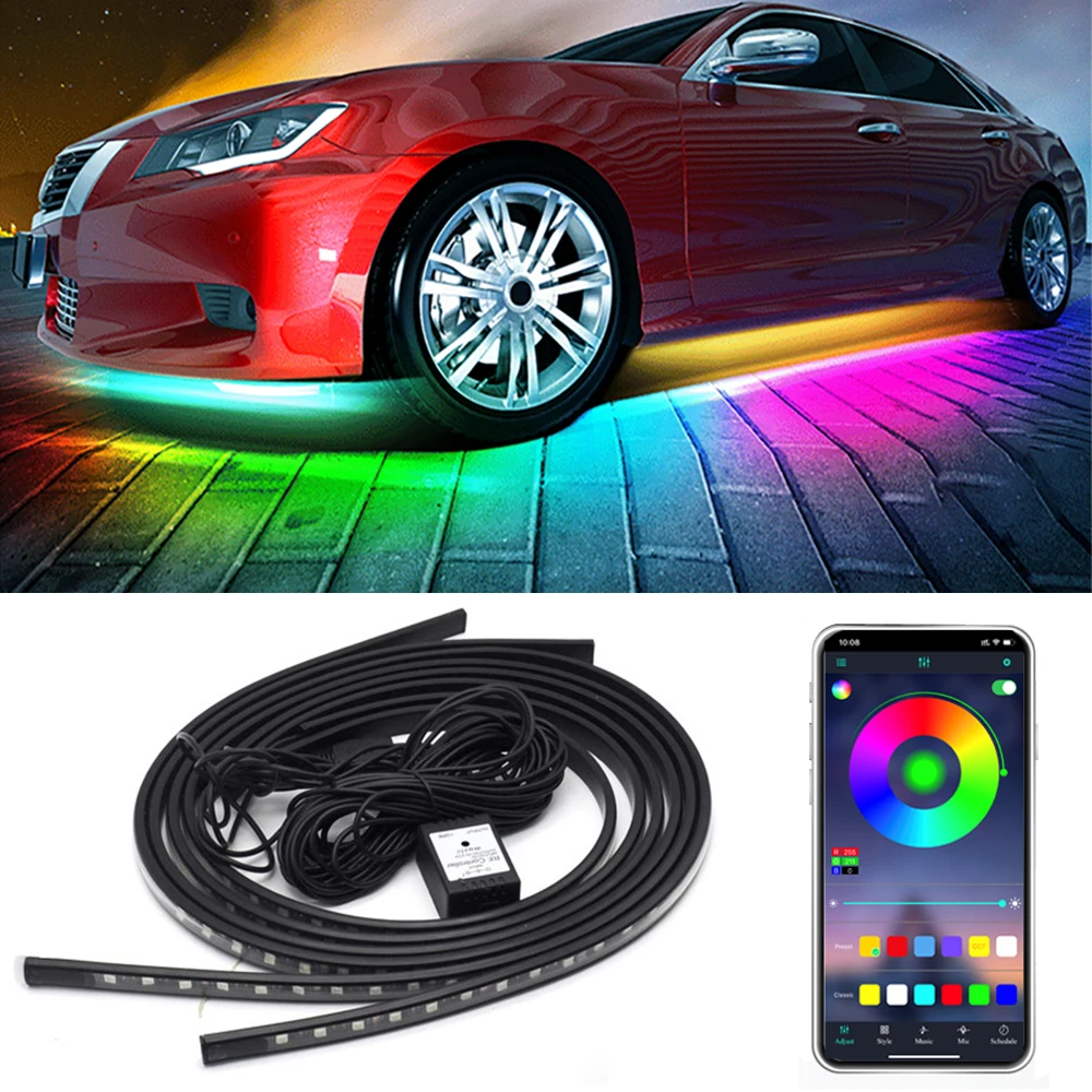 Car Flexible Underglow Strip Light LED Underbody APP Control RGB Neon Lights Dream Color Auto