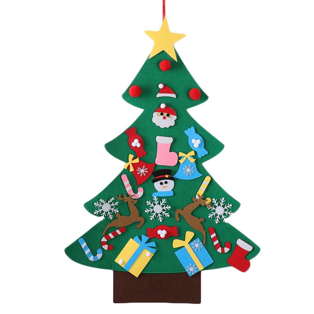 26pcs DIY Felt Christmas Tree with Ornaments Xmas Gifts for Kids New Year Handmade Christmas Tree Door Wall Hanging Decorations - Цвет: 26pcs