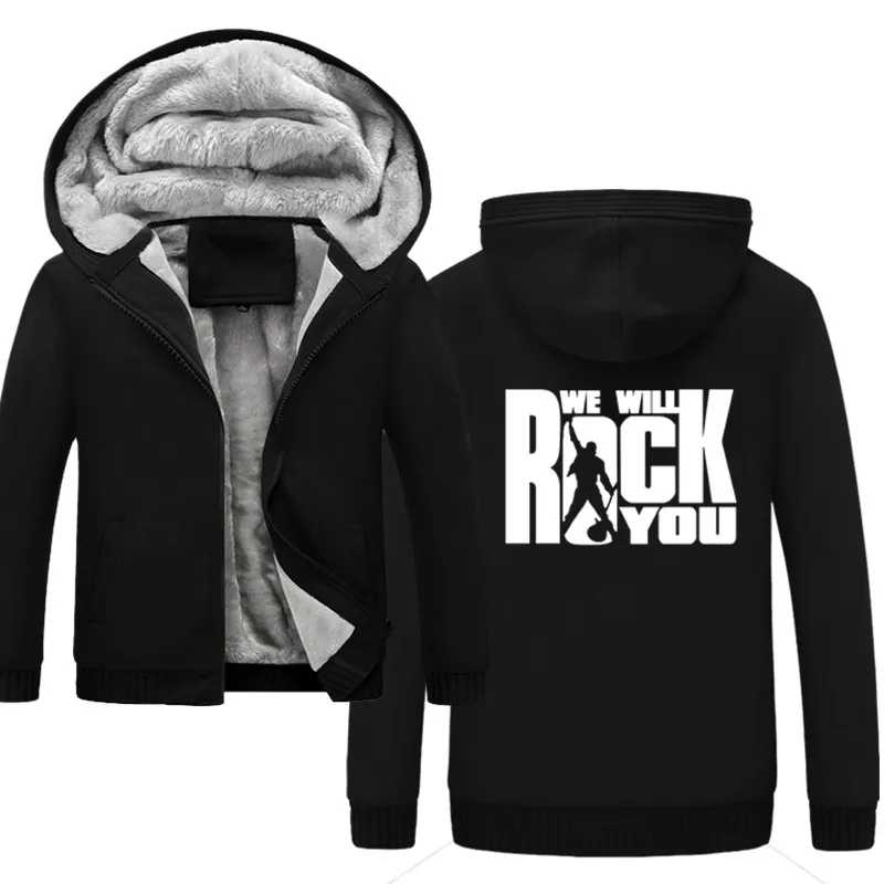 We Will Rock You зимний мужской комплект с флисовой подкладкой толстый теплый спортивный костюм с капюшоном мужские спортивные костюмы мужская Толстовка - Цвет: black