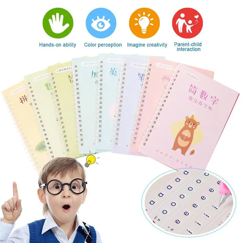 

8pcs Groove Copybook Multi-style Chinese and English Writing Practice Book Calligraphy Supplies for Beginner Children