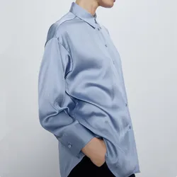 Camisa feminina de seda e cetim, camisa nova para mulheres, camisa longa de manga longa, de escritório, ol, roupa feminina, primavera, verão, 2021