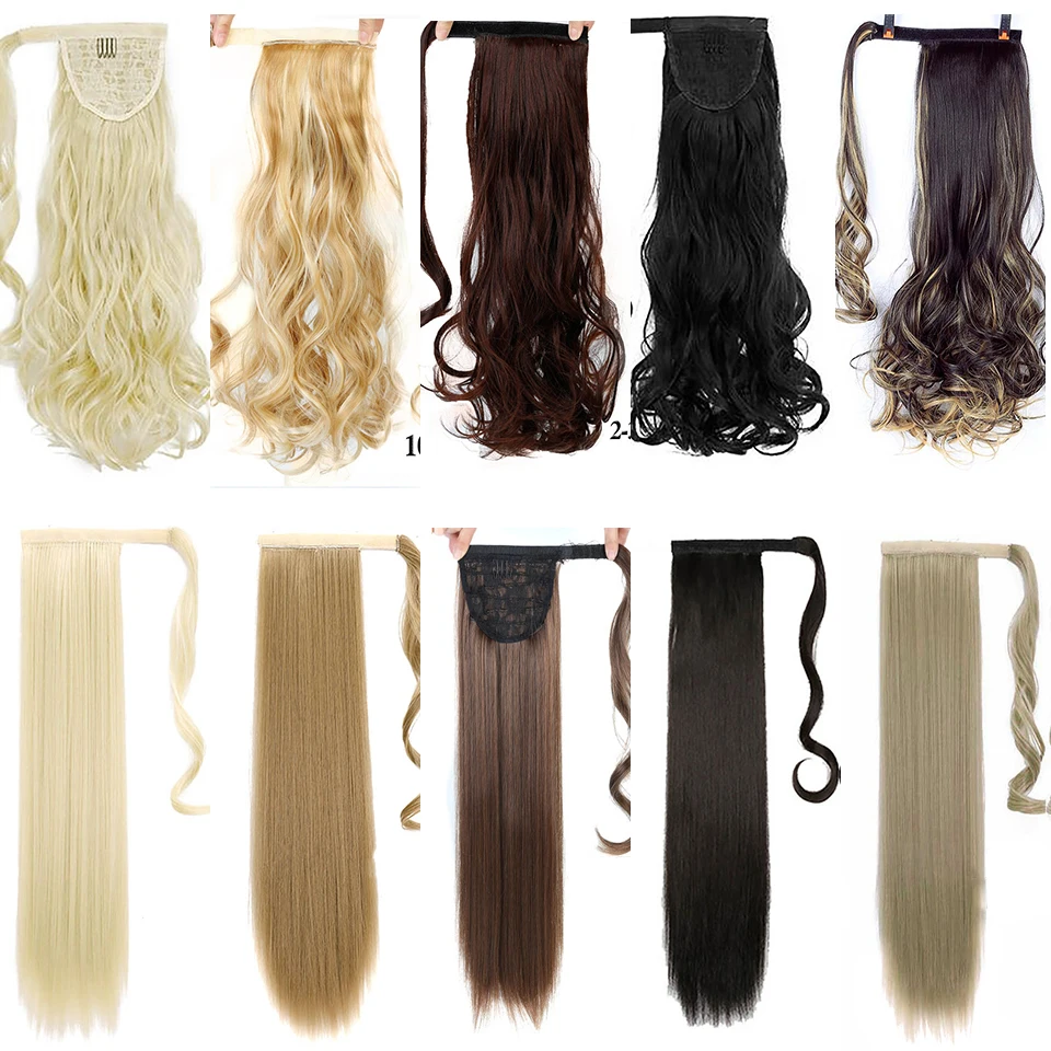 24 дюймовые Длинные Накладные Синтетические прямые Конские хвосты для женщин, натуральные накладные волосы на заколках, накладные волосы блонд