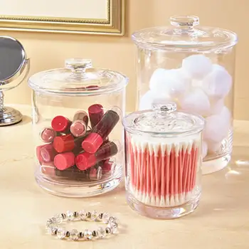 

3Pcs Transparent Acrylic Bathroom Swab Toothpick Holder Box Storage Container Kitchen Storage Bottles