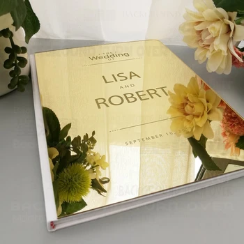 

Custom 26x19cm Wedding Signature Guest Book Album Acrylic Mirror Cover Personalized Blank Scrapbook Party Gift Decor G002
