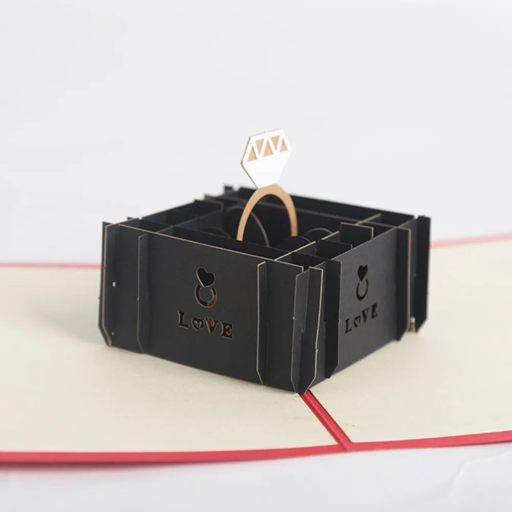  Creative 3D Pop Up Cards Marriage Diamond Love Ring Gift Box Wedding Invitations Greeting Card Post - 4000266365348