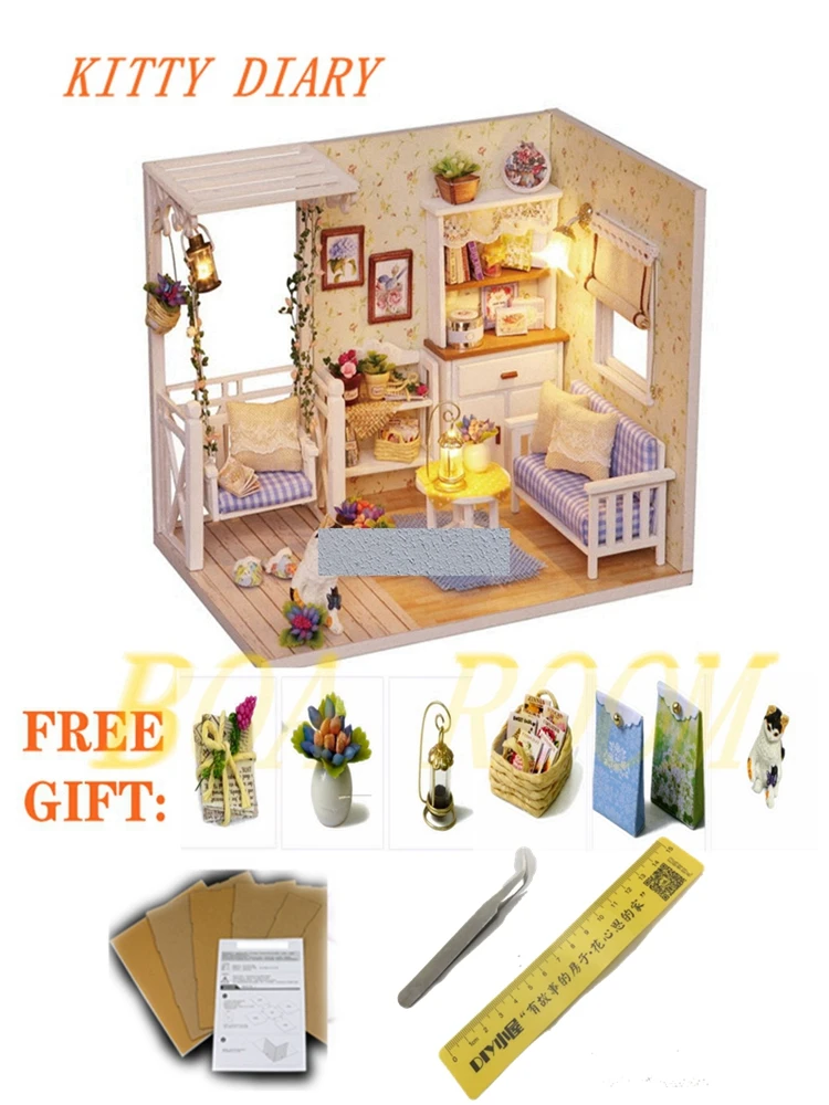 H013 WITH COVER Кукольный дом мебель Diy Миниатюрный пылезащитный чехол 3D Деревянный Miniaturas кукольный домик игрушки для детей на день рождения Рождественские подарки casa K11 - Цвет: H013 WITH COVER