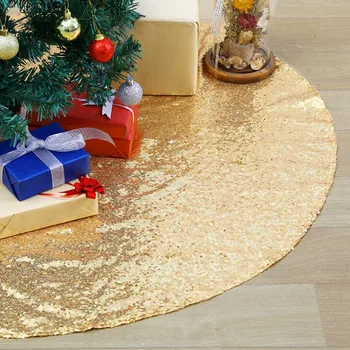 

Christmas Tree Skirts 48Inch Sparkly Tree Skirt Fabric Carpet Round Gold Sequin Chrismas Tree Mats Beautiful Photography Tree Sk