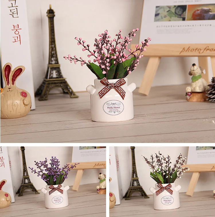 Artificial Flowers Potted Silk Plum Blossom Orchid Branch Bonsai Decorative Plant Wedding Decor With Vase 1 Set(Plants+Vase) Qw148 (8)