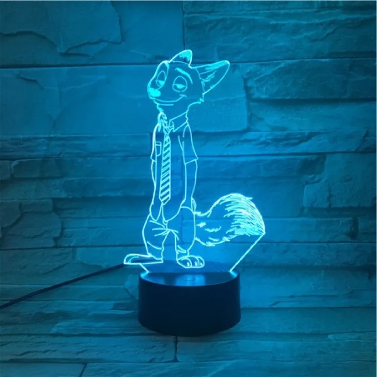 3D лампа на батарейках зверополис, Ник Уайльд red fox, реалистичный подарок для детей, украшение для гостиной, светодиодный ночник, светильник