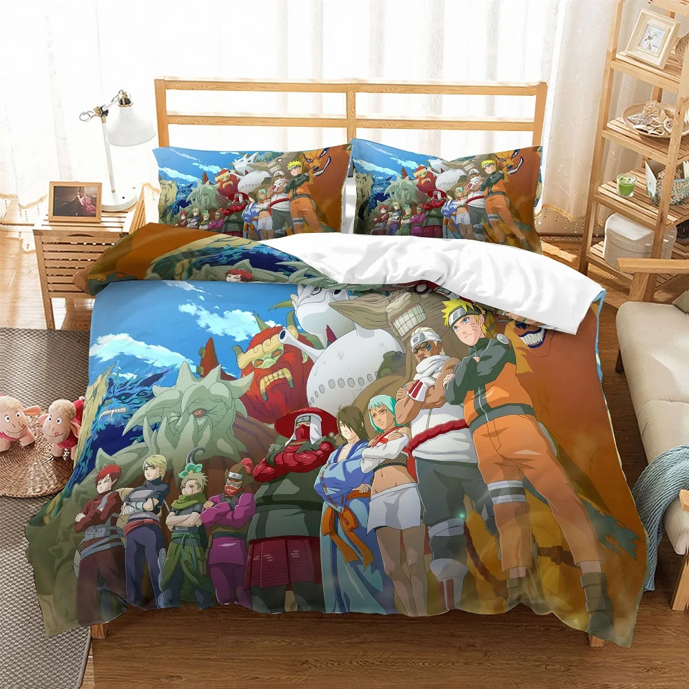 

3D Anime Print Naruto Character Bedding Set 3 Piece Cartoon Duvet Cover Set with 2 Pillowcase Microfiber Bed Linen Set