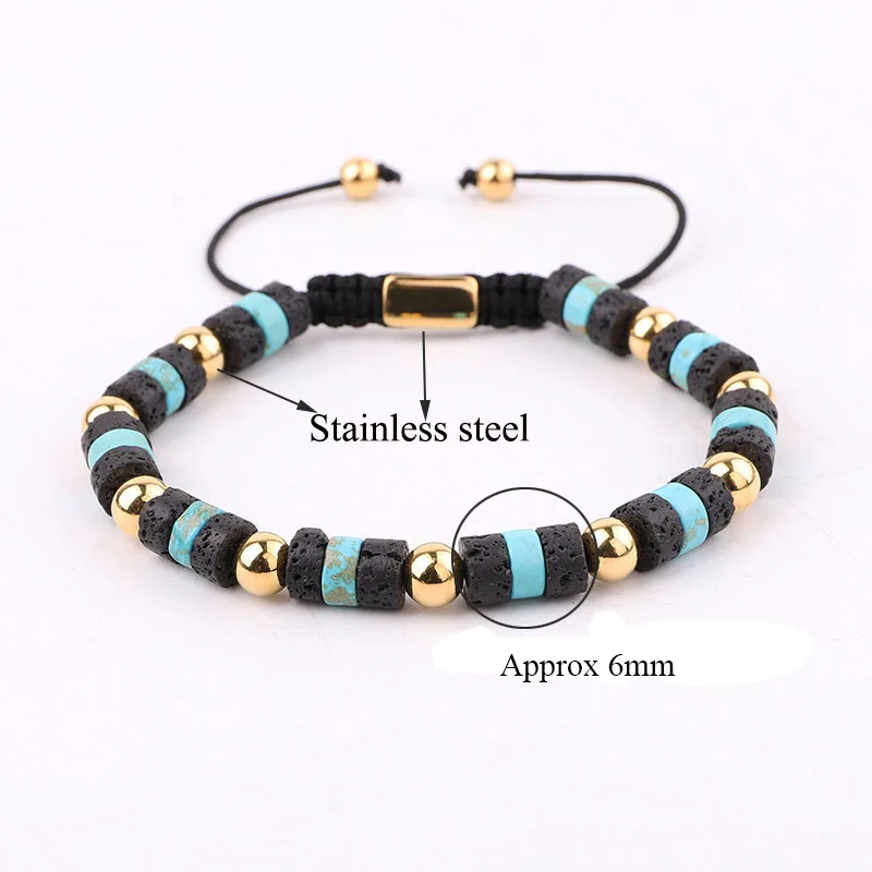 New Fashion High Quality Mix Color Natural Stone Stainless Steel Beaded Macrame Bracelet Men Women - Image 3