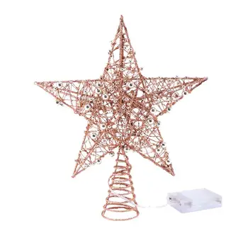 

1PC Iron Star Christmas Tree Topper With LED Light Glitter Star ChristmasTree Topper 5 Point Star Festival Treetop Decor