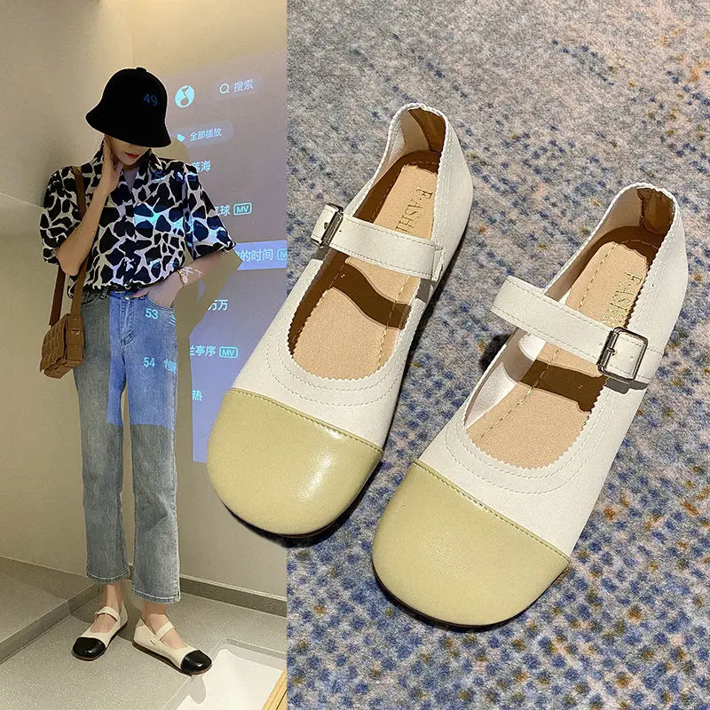 2021 Spring And Autumn Square Toe Women's Flat Shoes Non-slip Casual Loafer Women's Comfortable Mary Jane Women's Leather Shoes