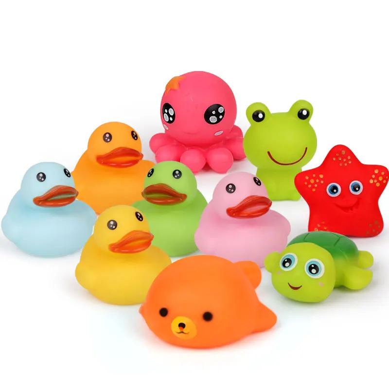 5 шт./компл. мягкие игрушки для младенцев с рисунками зверей из мультфильмов Pinch под названием игрушка набор Плавание утка модель черепахи соски звуковые Daraying игрушки для детей