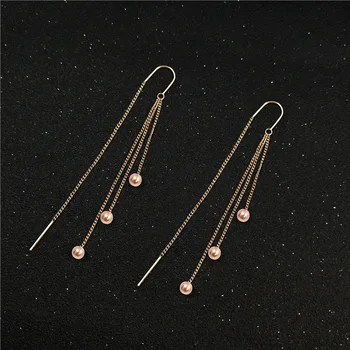 

Japanese Korean New Style Rose Gold Hanging Earrings Titanium Steel Women's Long Tassels Ear Stud Fashion and Personality Simple