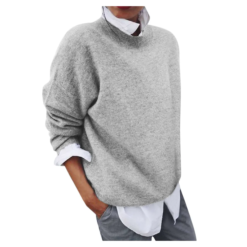 Женский вязаный пуловер из двух частей в стиле пэчворк, свитер, рубашка с длинным рукавом, свитер, джемпер, осенние женские свитера, пуловеры - Цвет: GRAY