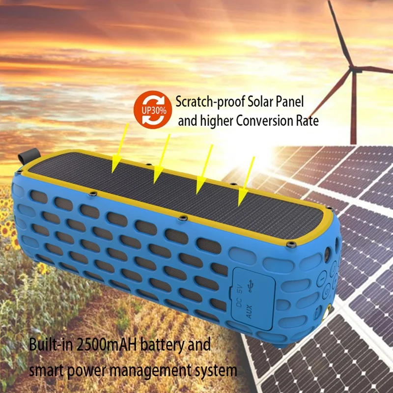 2500Mah Portable Solar Wireless 4.0 Bluetooth Speaker 9W Waterproof Hifi Speaker for Outdoors Climbing Cycling with Mic