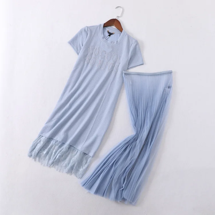 

A Generation of New Style Printed Letter Straight Skirt + Gauze Pleated Skirt Two-Piece Set Entity