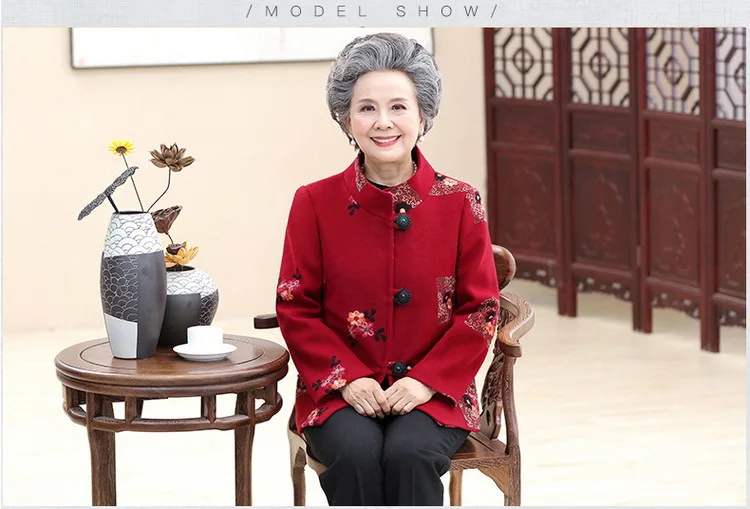 Middle Aged And Elderly People WOMEN'S Dress Fall And Winter Clothes Thick Short Woolen Jacket 50-Year-Old 60 Middle-aged Women