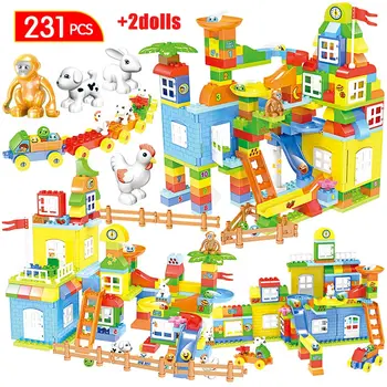 

231pcs City Large Particle Slide Model Building Blocks Duploed Track Big Size Deformation Animal Bricks Toys for Kids