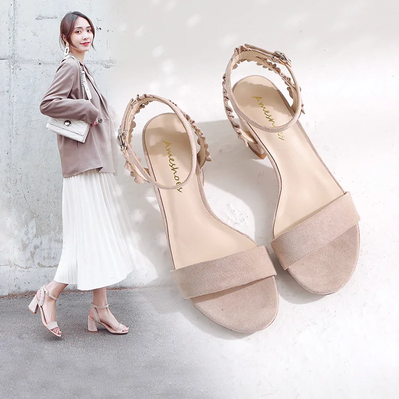 

What Sandals Women's 2019 Spring And Summer New Style Chunky-Heel A- line Buckle Fashion Network Red Peep-Toe Fairy Wind Semi-hi