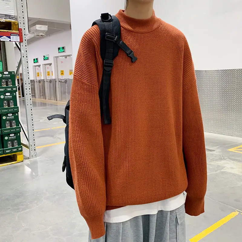 

Winter Thick Sweater Men's Warm Fashion Solid Color Casual Knitted Pullover Men Clothes Streetwear Loose Mens Knitting Sweaters