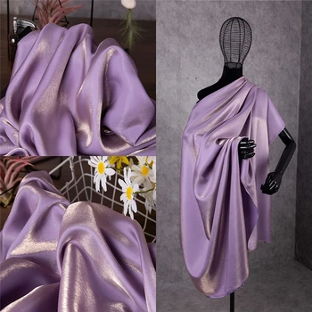 

Gold and purple gradient glazed satin lamella luster silk cotton fabric exquisite silky draping clothing dress fabric wholesale