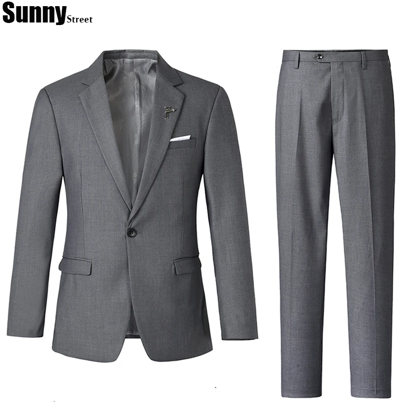 Для мужчин Блейзер делового костюма и брюки 2 шт. Комплект серого черного цветов