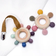 Jouets à main pour bébé, anneau de dentition en bois, jouets molaires, sensation de particules, Silicone de qualité alimentaire, sans BPA 