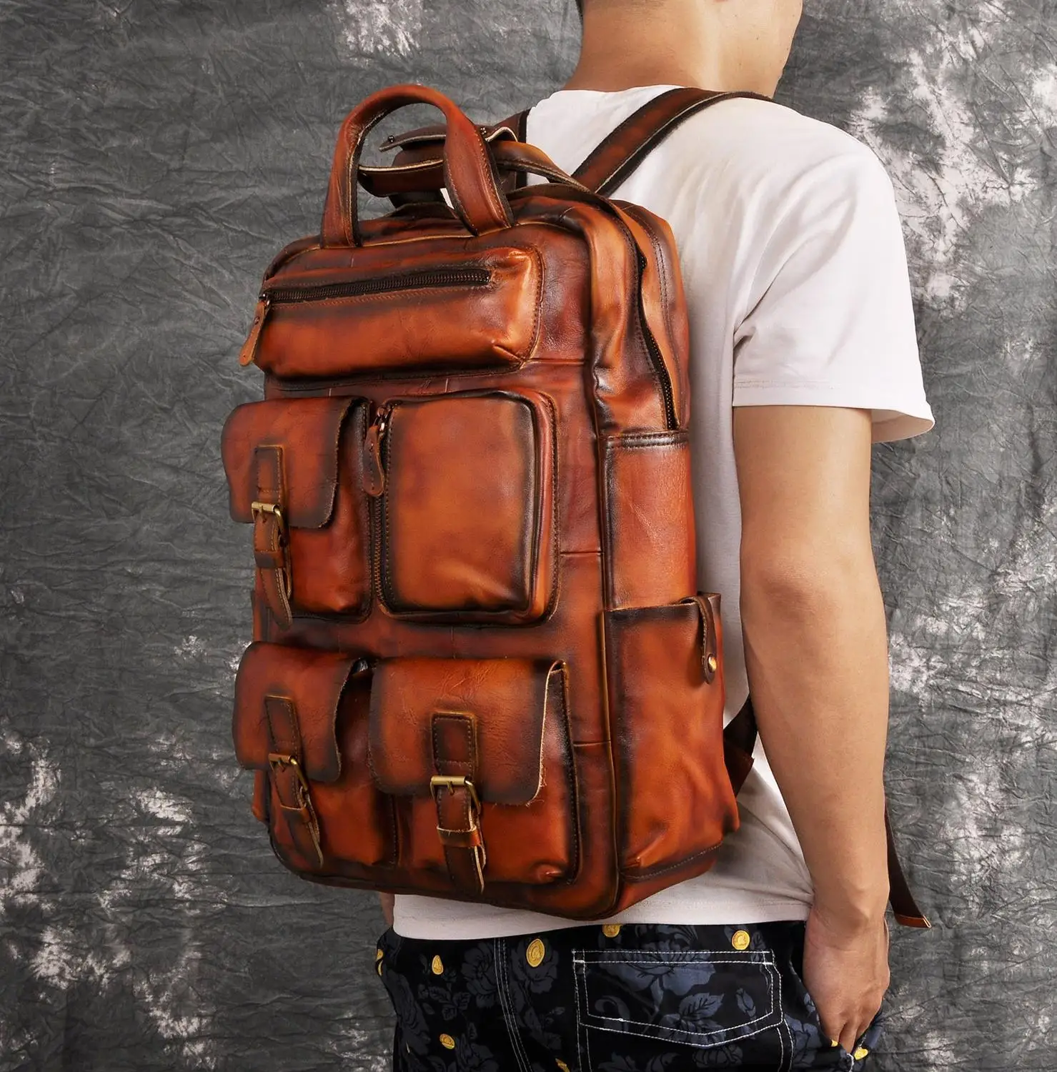 Качественная кожаная модная дорожная школьная сумка для колледжа, дизайнерский мужской сверхмощный большой рюкзак, Студенческая сумка для ноутбука, Мужская 1170-dc - Цвет: orange