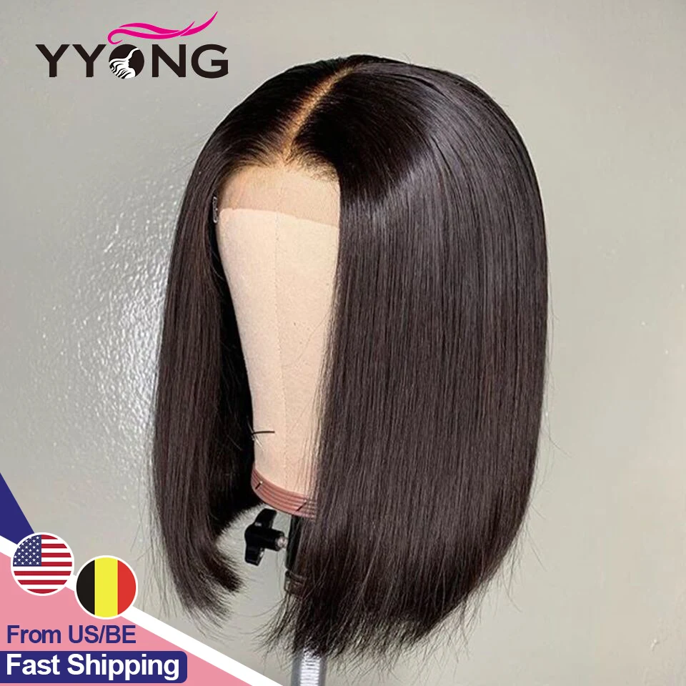Peluca de cabello humano brasileño Remy para mujeres negras, pelo liso con cierre de encaje 4x4, Bob corto de baja proporción, 120%
