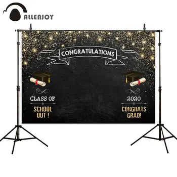 

Allenjoy Graduation Party Ceremony Photography Backdrop Gold Glitter Sparkle Banner Background School Cap Blackboard Photophone