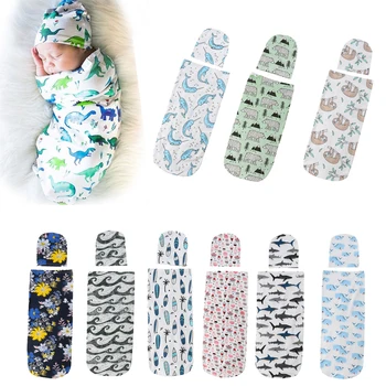 

New Soft Infant Swaddle Muslin Blanket Newborn Baby Wrap Swaddling Blanket Bag+Hat Set