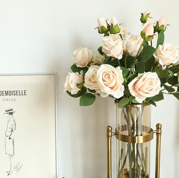 

3 Heads Flannel Pearl Rose Artificial Flower Home Decoration Peonies Fake Flowers Silk Peonies Bud Bouquet Wedding decor