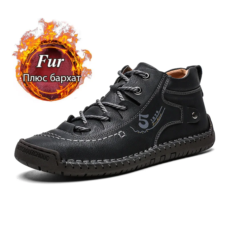 Fhlyiy/Брендовые мужские кроссовки; кожаная обувь; Мужская модная обувь; коллекция года; теплые плюшевые ботильоны; Мужская Роскошная обувь; Zapatos De Hombre - Цвет: Fur Black