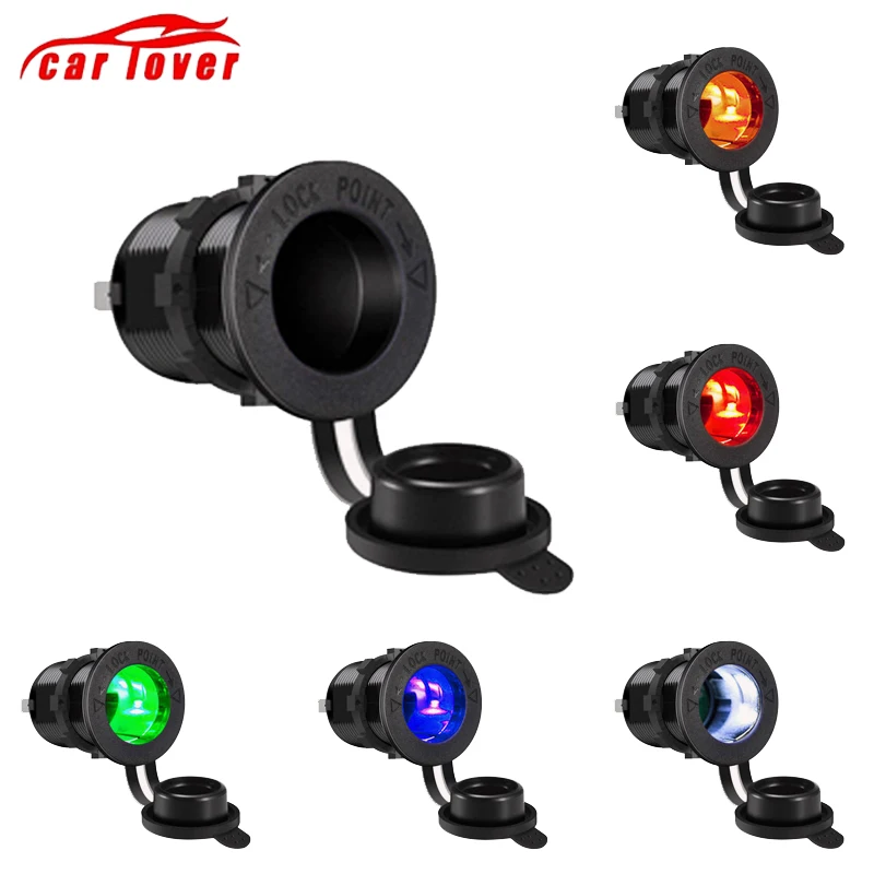 

12V-24V Car Cigarette Lighter Socket Motorcycle Car Auto Boat Power Charger Outlet Socket Receptacle Waterproof Plug 5 colors