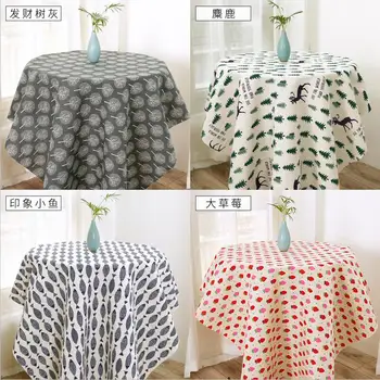 

Elk Fish Strawberry Printing Tablecloth Round Table Cloth Table Cover Cotton Linen Home Kitchen Decoration 200cm*150cm