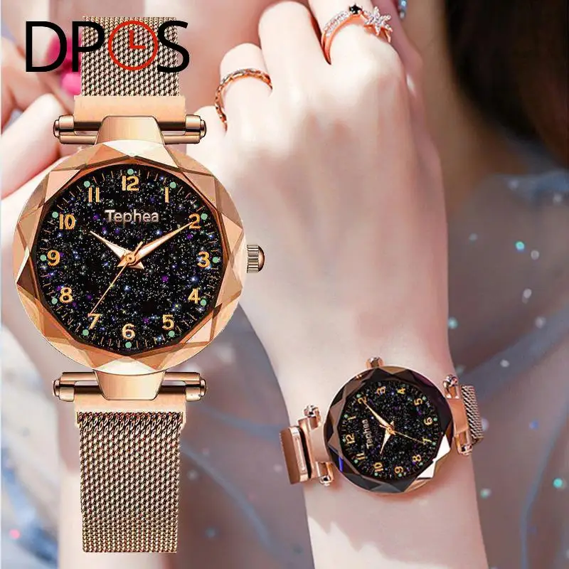 Женские кварцевые часы DPOS модные звездного неба Роскошные наручные цвета