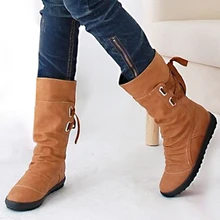 Женские зимние ботинки размера плюс Модные Ботинки martin до середины голени на плоской подошве с пряжкой женские черные кожаные теплые зимние ботинки на шнуровке женская обувь CVT49