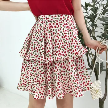 

Skirt Womens Short Skirts Clothing 2020 Spring Summer floral High Waist Elastic Harajuku Vintage Streetwear Ruffle Chiffon