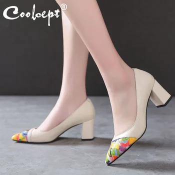 

Coolcept 2020 Women Real Leather High Quality Pumps New Arrival Pointed Toe Fashion Daily Shoes Woman Spring Pumps Size 33-40