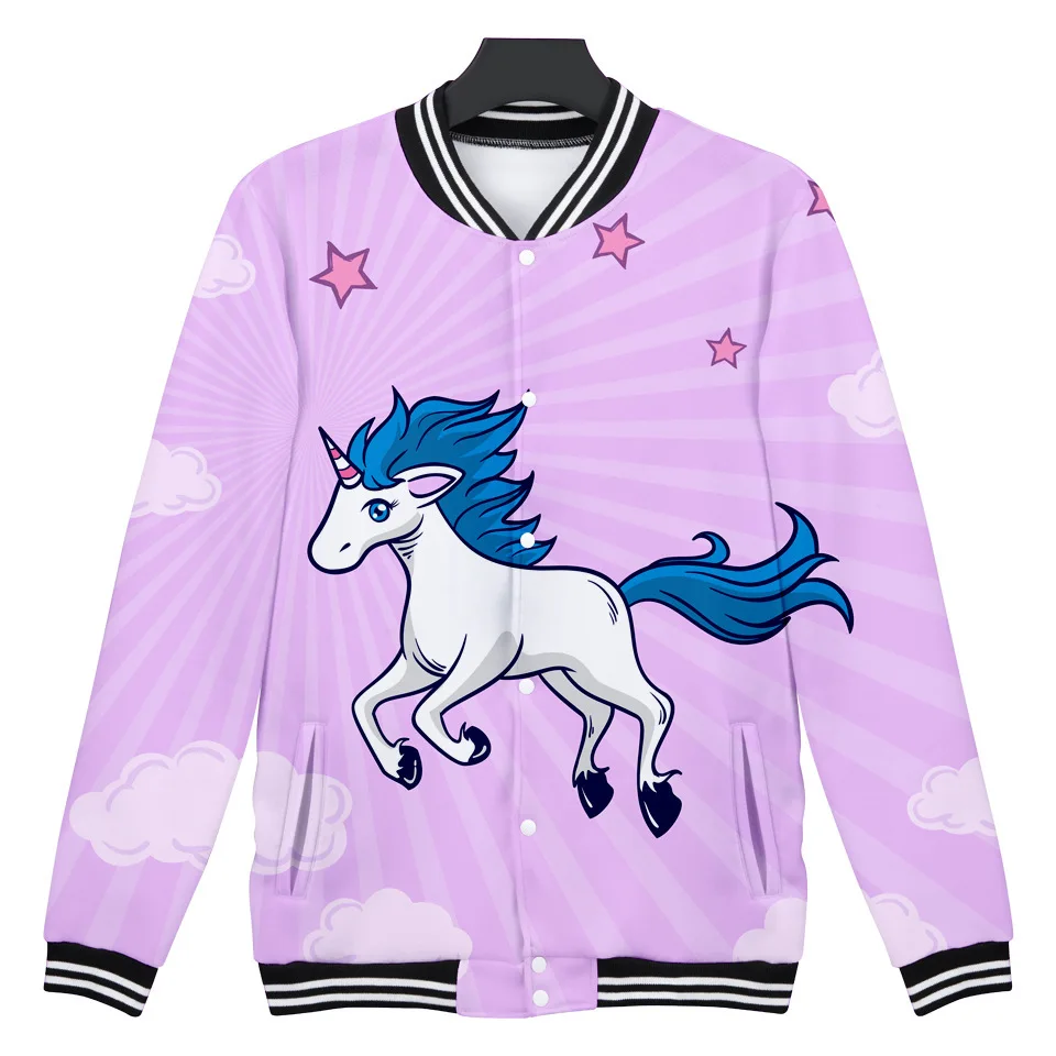 

For Fashion Unicorn 3D Baseball Uniform Unicorn College Women's Cute Cartoon Origional Cardigan Coat
