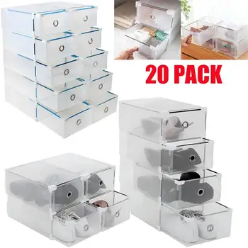 

20PCS 10pcs Transparent Shoe Box Thickened Dustproof Shoe Storage Box Stackable Combination Shoe Cabinet Shoe Organizer Box