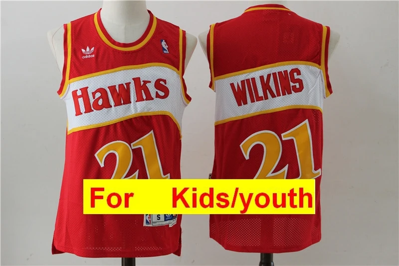 Небесно-голубой Atlanta Dominique Wilkins Spud Webb Ретро баскетбольные майки для молодых детей - Цвет: Небесно-голубой