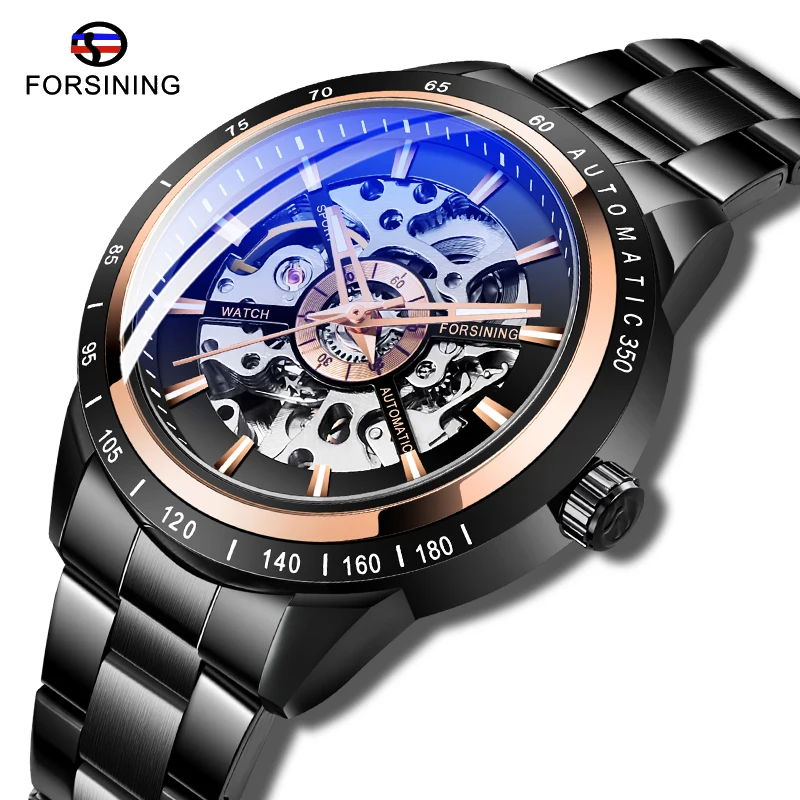 Классические мужские механические Автоматические часы FORSINING спортивные с черным