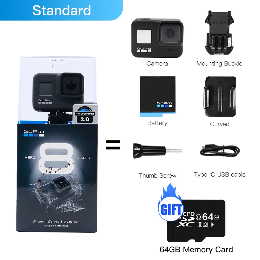 GoPro HERO8 Black - Waterproof Action Camera with Touch Screen 4K Ultra HD  Video 12MP Photos 1080p Live Streaming Stabilization