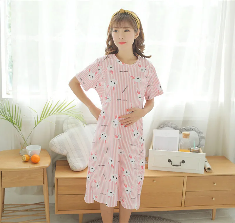 

2019 Women's New Products Confinement Clothing Pajamas Summer Pregnant Women Nightgown-Nursing Outer Wear Mid-length Nightgown