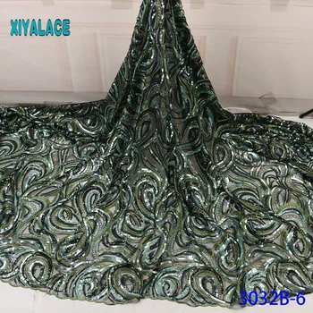 

Latest African Lace Fabric green sequins For Wedding Dress Nigerian Lace Voile Lace in Switzerland with sequins YA3032B-6